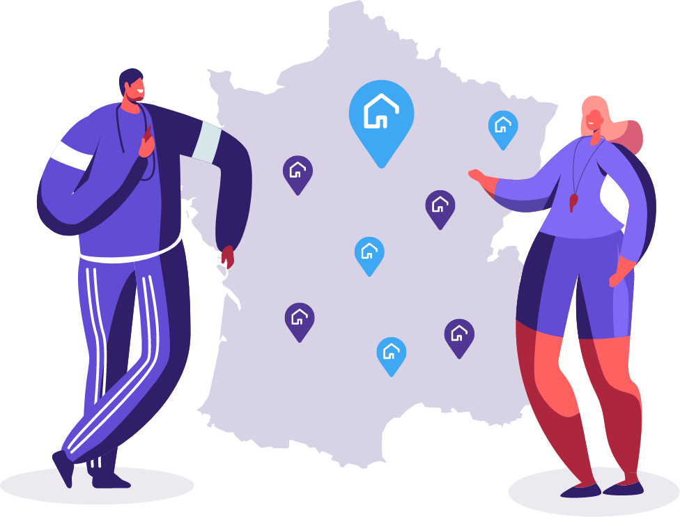 Illustration de la carte de la France avec des points représentant les différentes structures utilisant Goove.app