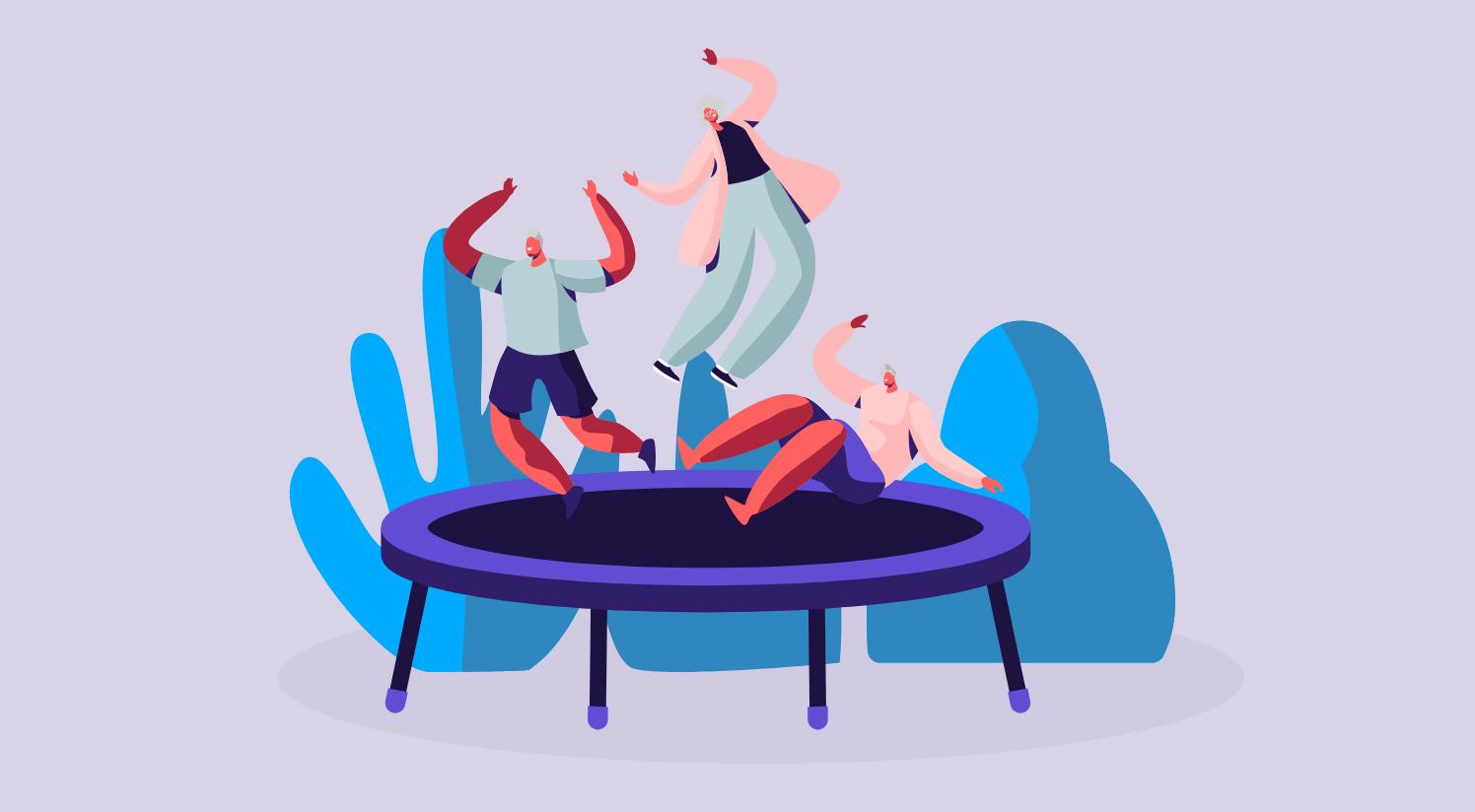 Illustration de personnes sur un trampoline 